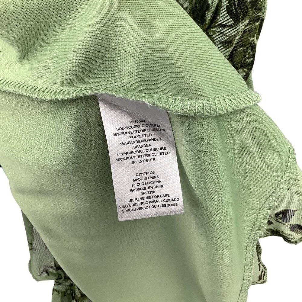 Almost Famous Women's Green Floral Slip Dress L Ruched Tie Hem Y2K - Picture 5 of 7
